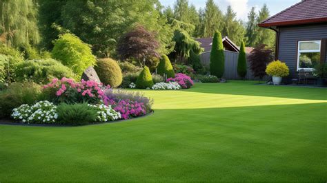 Image d'un jardin luxuriant avec une pelouse verte éclatante