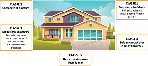 Infographie comparant les différentes classes d'emploi du bois et leur résistance aux intempéries