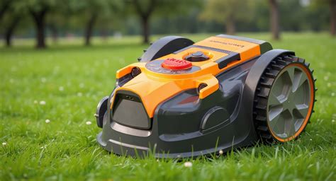Robot tondeuse autonome travaillant dans un jardin