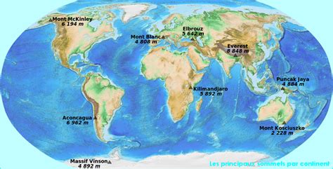 Carte des Sept Sommets gravis par Junko Tabei