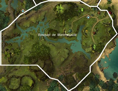 Illustration de différentes ressources récoltables dans Guild Wars 2 : bois, minerais et ingrédients.