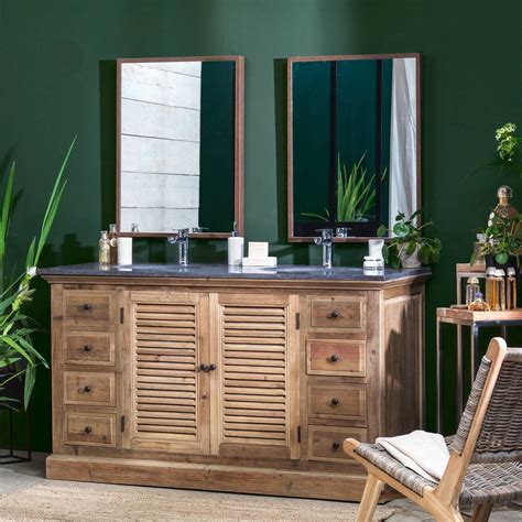 Mobilier de salle de bain en bois ancien avec vasque posée