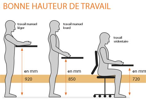 Illustration de la hauteur ergonomique d'un plan de travail