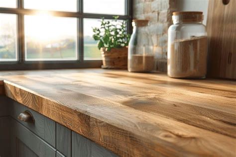 Exemple de plan de travail en bois massif dans une cuisine scandinave
