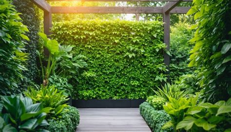 Illustration d'un jardin avec différentes plantes tuteurées et palissées