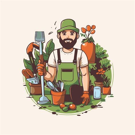 Illustration d'un jardin avec des outils de jardinage et un mètre ruban