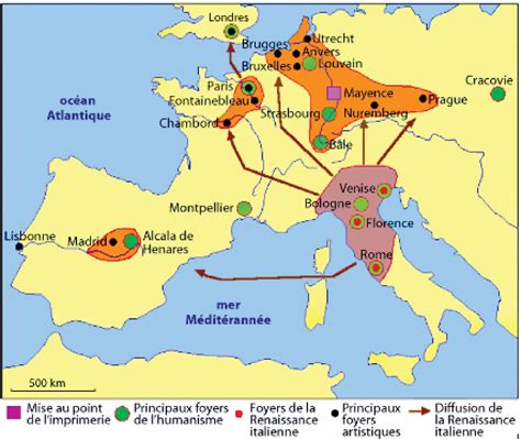 Carte des origines et de la diffusion du cerisier en Europe