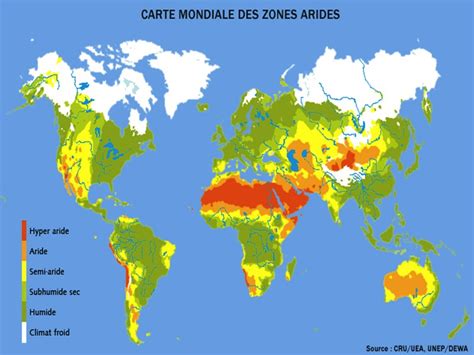 Carte mondiale des zones arides et semi-arides, habitat naturel des plantes grasses