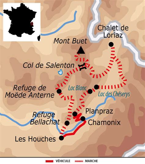 Carte des Aiguilles Rouges avec les principaux sites d'escalade