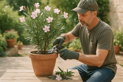 Illustration d'une taille de nettoyage pour un laurier-rose en pot