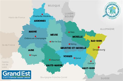 Carte de la région Grand Est mettant en évidence Strasbourg et Illkirch-Graffenstaden