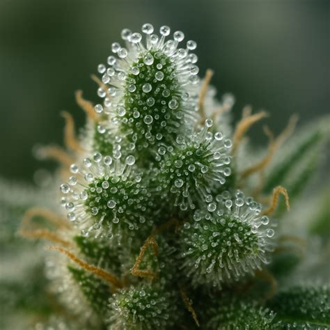 Gros plan sur les trichomes d'une fleur de chanvre, montrant leur changement de couleur