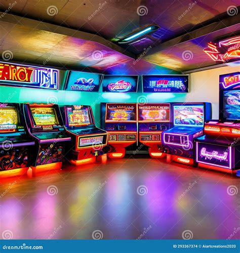 Une vue d'ensemble d'une salle de jeux vintage avec des flippers illuminés