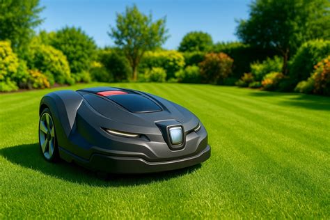 robot tondeuse en action sur une pelouse vaste