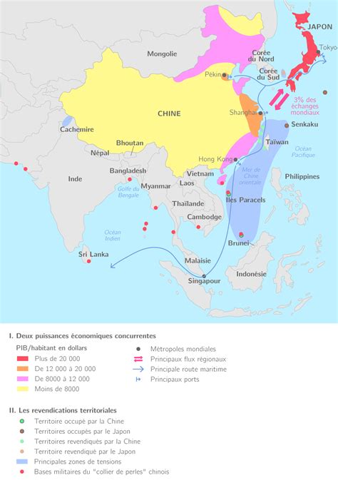 Carte des échanges commerciaux anciens entre Chine et Japon