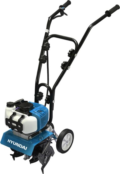 Motobineuse Hyundai HMTB 50 en action dans un jardin