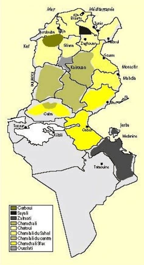 Carte de répartition des principales espèces arboricoles en Tunisie