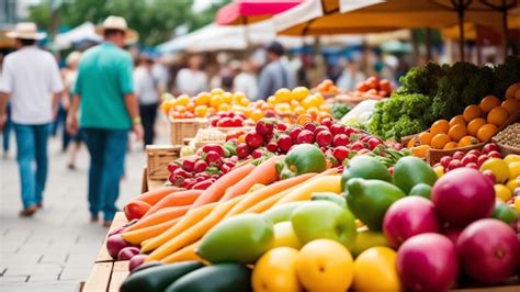 Divers fruits et légumes frais exposés sur un marché