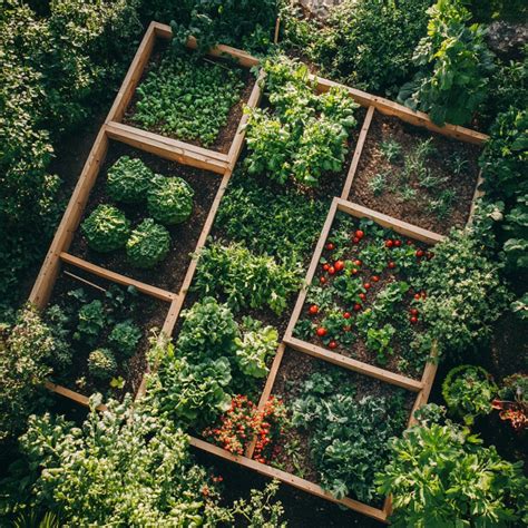 Carré potager surélevé rempli de légumes et d'herbes aromatiques