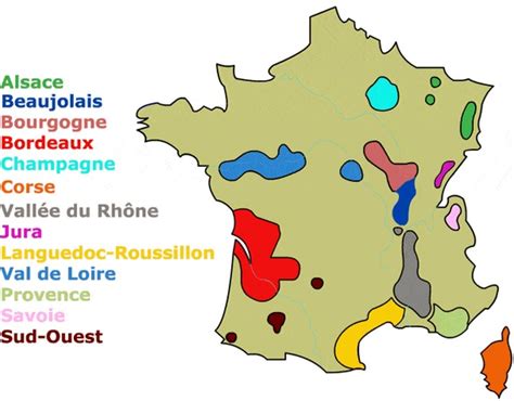 Schéma explicatif des zones viticoles françaises