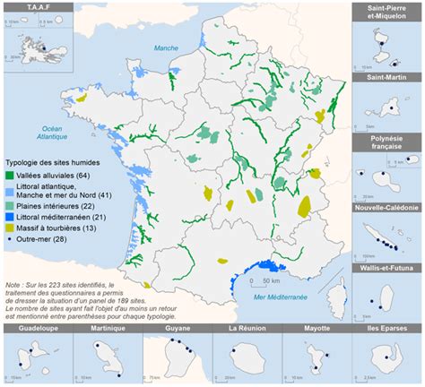 Carte de répartition des zones humides et tourbières sur un site protégé