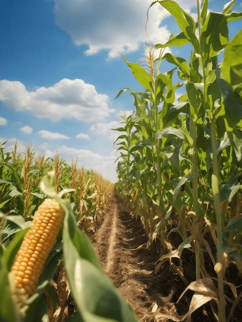 Champ de maïs en croissance avec un tracteur épandant de l'engrais