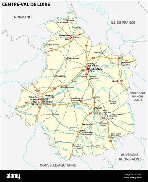 Carte routière de la région Centre-Val de Loire