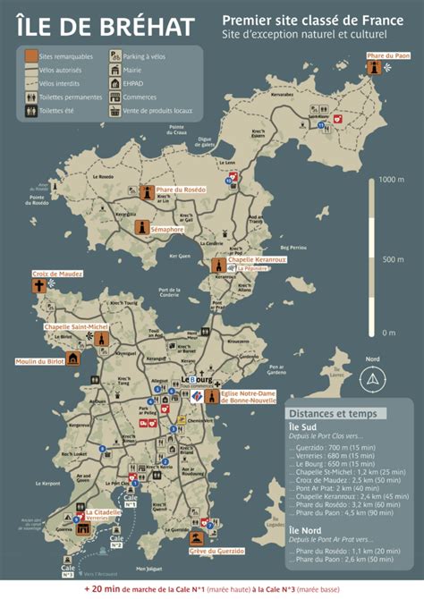 Carte des sentiers de randonnée sur l'Île de Bréhat