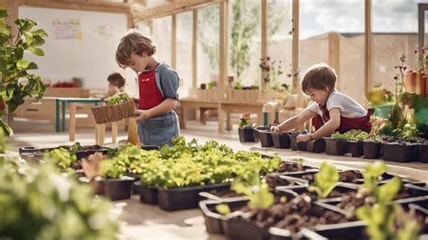 Enfants travaillant ensemble dans un potager pédagogique
