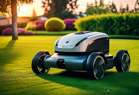 Robot de tonte en action sur pelouse bien entretenue