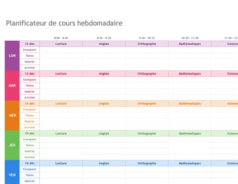 Illustration des colonnes bleues de planification des cours au TC Caen