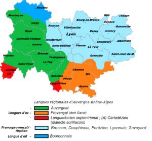 Carte linguistique de l'Auvergne montrant la répartition des patois