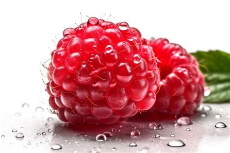 Grossissement d'une framboise fraîche avec des gouttes d'eau