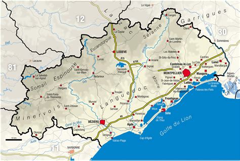 carte de l'Hérault avec localisation des zones agricoles