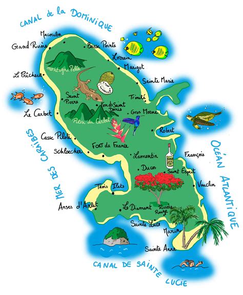 Carte de la Martinique avec des lieux emblématiques