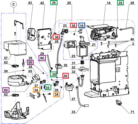 Vue éclatée de l'unité de brassage d'une machine à café Magimix