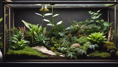 Terrarium fermé avec plantes et éléments décoratifs