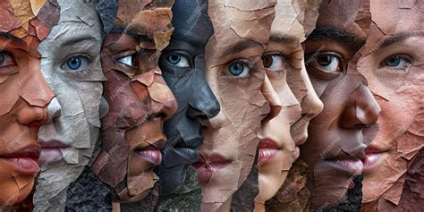 Image d'une mosaïque de visages représentant la diversité de l'humanité, avec des symboles de paix et de justice