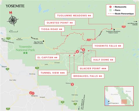 Carte topographique du Yosemite montrant les sommets de la Triple Crown