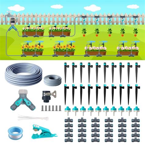 Schéma illustrant un réseau d'irrigation goutte à goutte avec différents raccords (té, coude, bouchon)