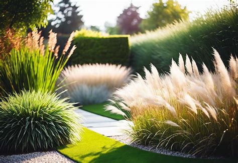 Un paysage de jardin contemporain intégrant diverses variétés de graminées ornementales