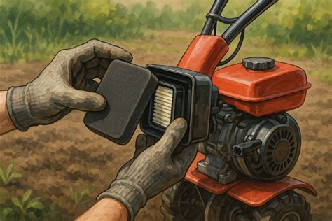 Vérification du filtre à air d'un motoculteur