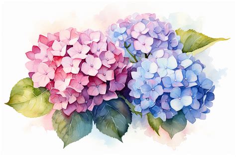 Aquarelle d'hortensias aux teintes sombres et atmosphériques