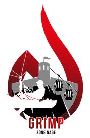 Logo GRIMP et pompiers en intervention sur corde