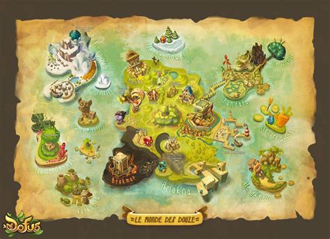 Carte du monde de Dofus montrant les régions au sud de Bonta et au nord d'Astrub