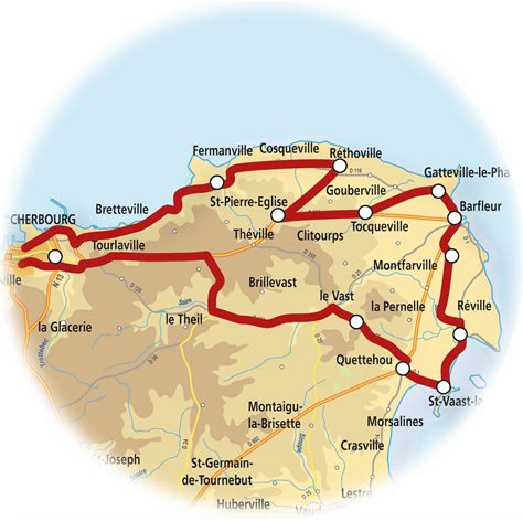 Carte illustrant les points d'intérêt principaux autour de Réville et du Val de Saire