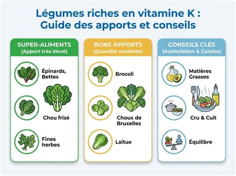 Infographie sur les aliments riches en vitamine K et les conseils de consommation pour les patients sous AVK