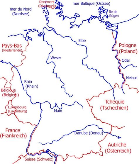 Carte de l'Allemagne avec les principales forêts et fleuves