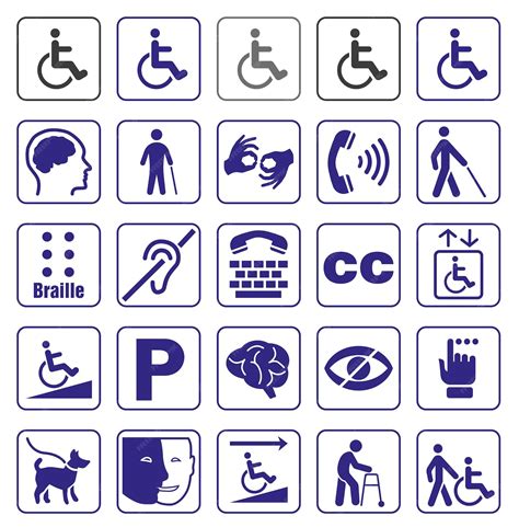 Icône universelle d'accessibilité avec divers symboles