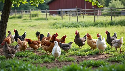 légumes frais récoltés et poules en plein air dans une ferme